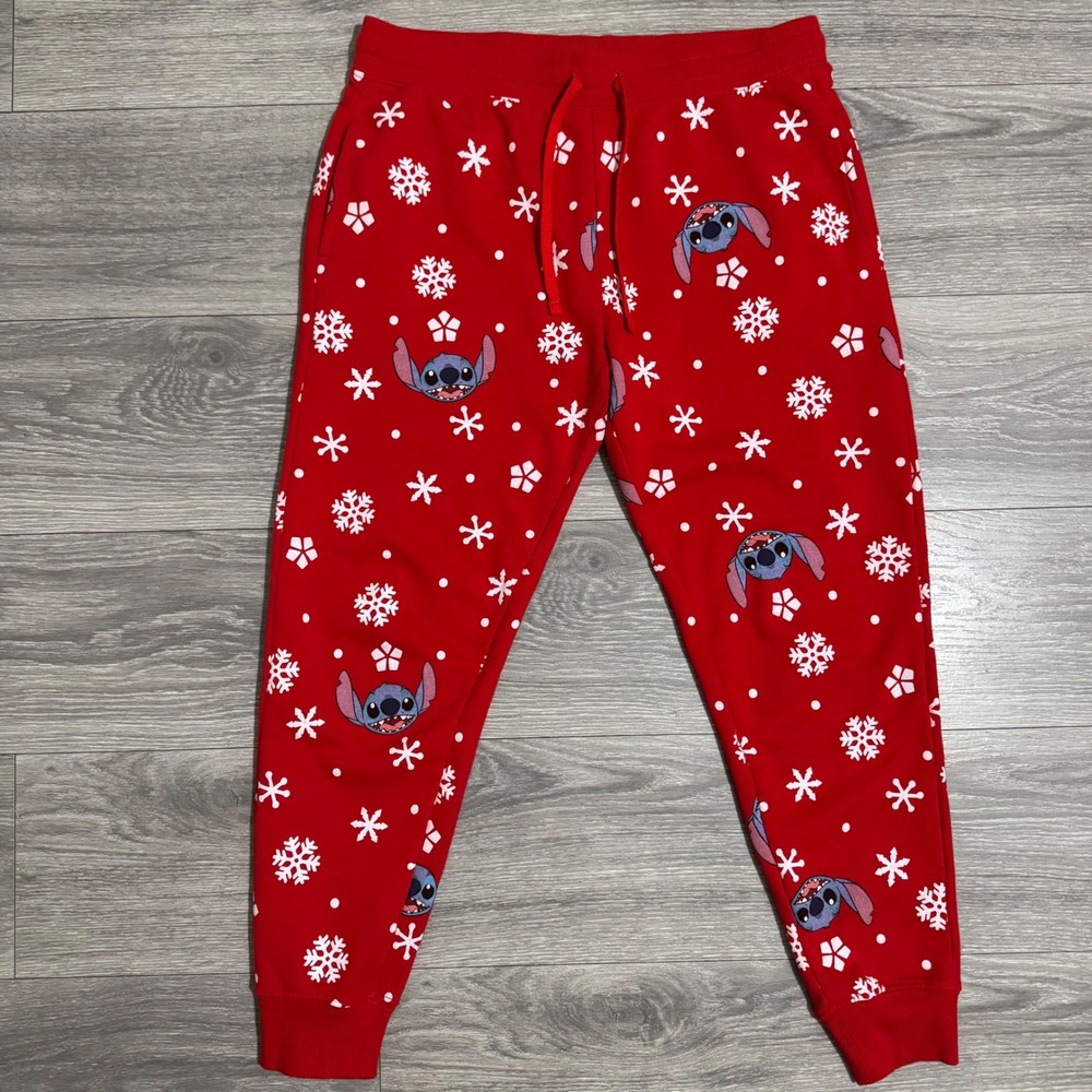 Disney‎ Stitch Red Snowflake Christmas Joggers Sweatpants Juniors Large 11-13